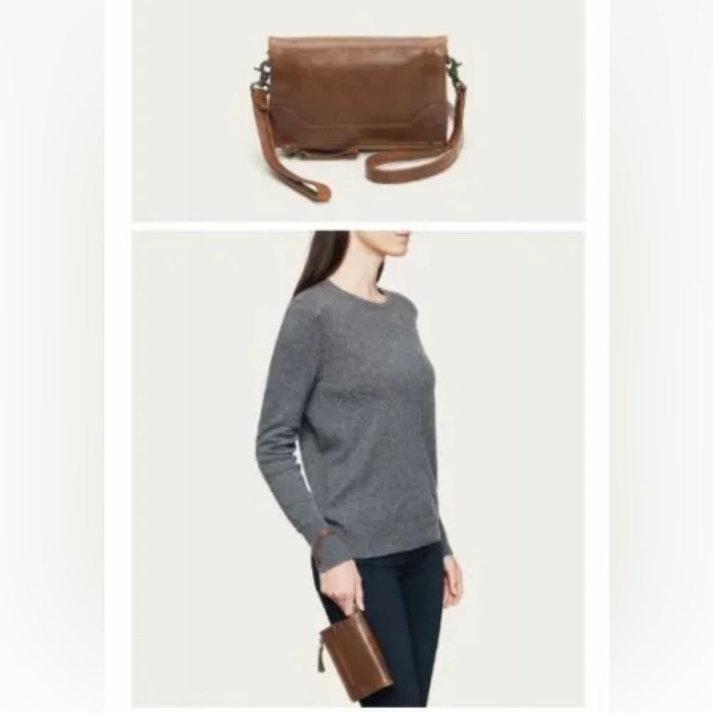 FRYE Melissa Stadium Cognac Brown Leather Foldover Crossbody Shoulder Bag NWT